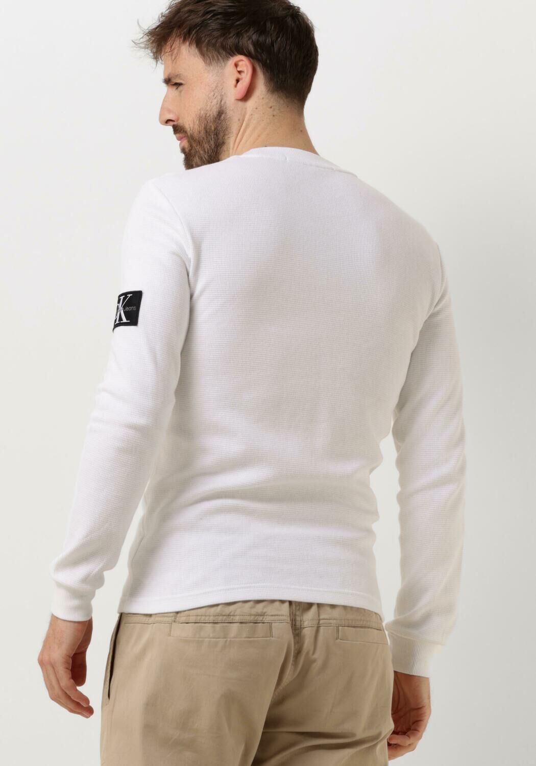witte calvin klein trui badge waffle ls tee