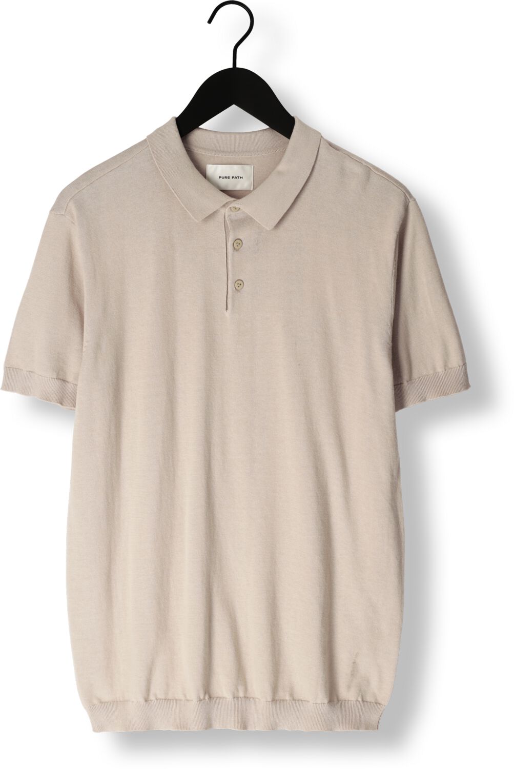 PURE PATH Heren Polo's & T-shirts Knitted Shortsleeve Polo Button Up With Chest Embroidery Zand