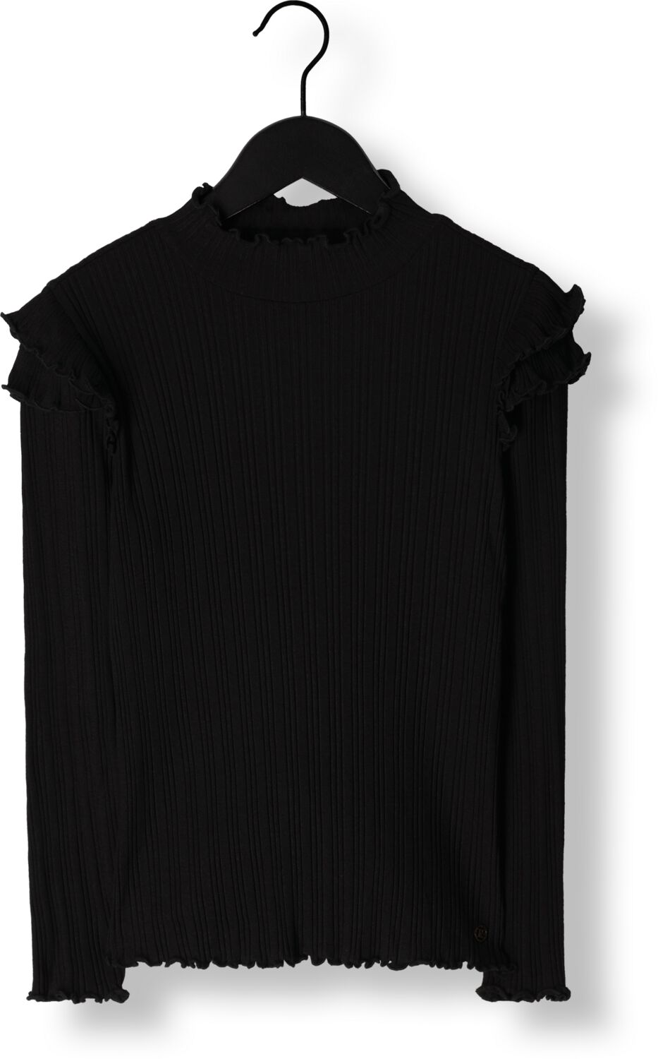 Retour Jeans ribgebreide longsleeve Yanou met ruches zwart Meisjes Stretchkatoen Opstaande kraag 170 176