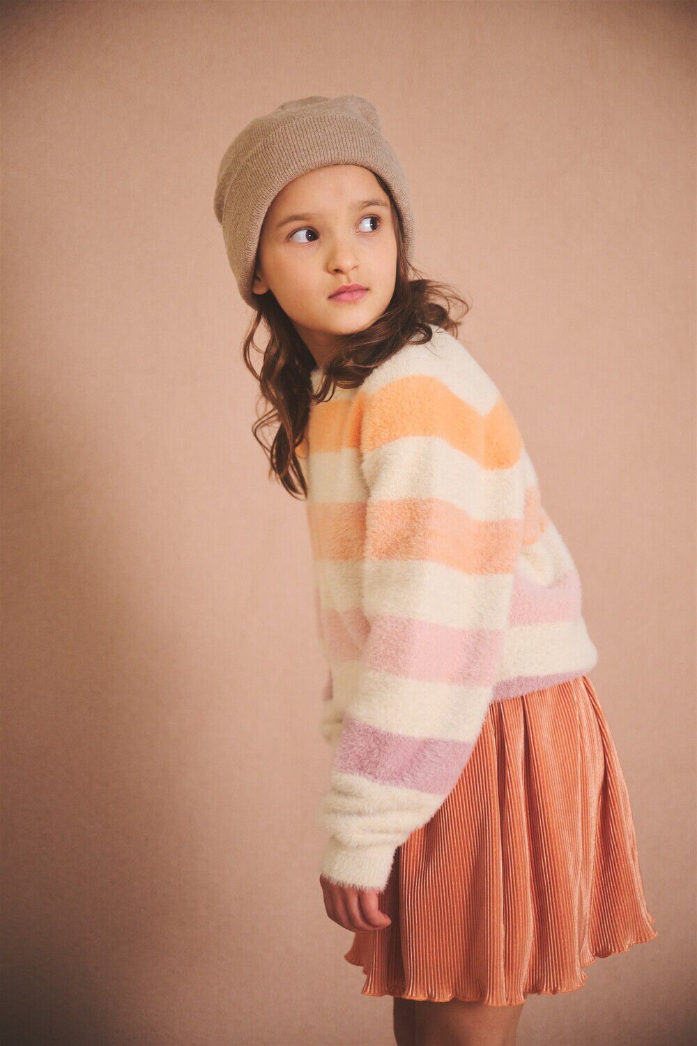 NONO Meisjes Truien & Vesten Ketan Fluffy Yarn Striped Sweater Creme