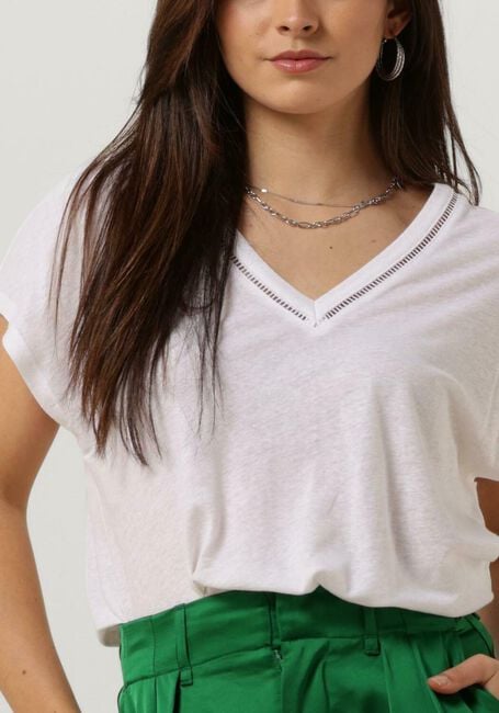 Witte SCOTCH & SODA Top V-NECK LADDER DETAIL LOOSE FIT T-SHIRT - large