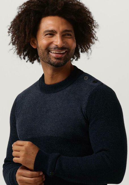 Blauwe CAST IRON Trui MOCK NECK SLIM FIT CHENILLE COLOURBLOCK - large