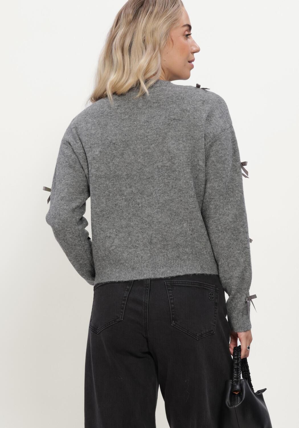 Grijze Y.A.S. Vest YASFRILO LS BOW KNIT CARDIGAN - large