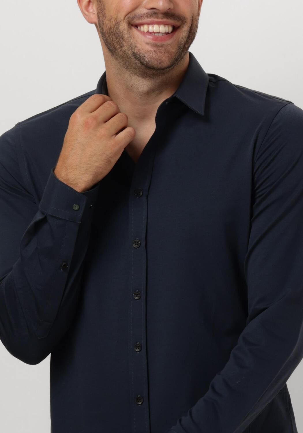 CAST IRON Heren Overhemden Long Sleeve Shirt Twill Jersey 2 Tone Blauw