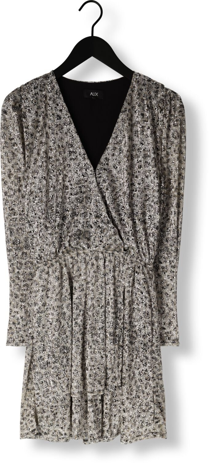 ALIX THE LABEL Dames Jurken Ladies Knitted Leopard Shiny Wrap Dress Zilver
