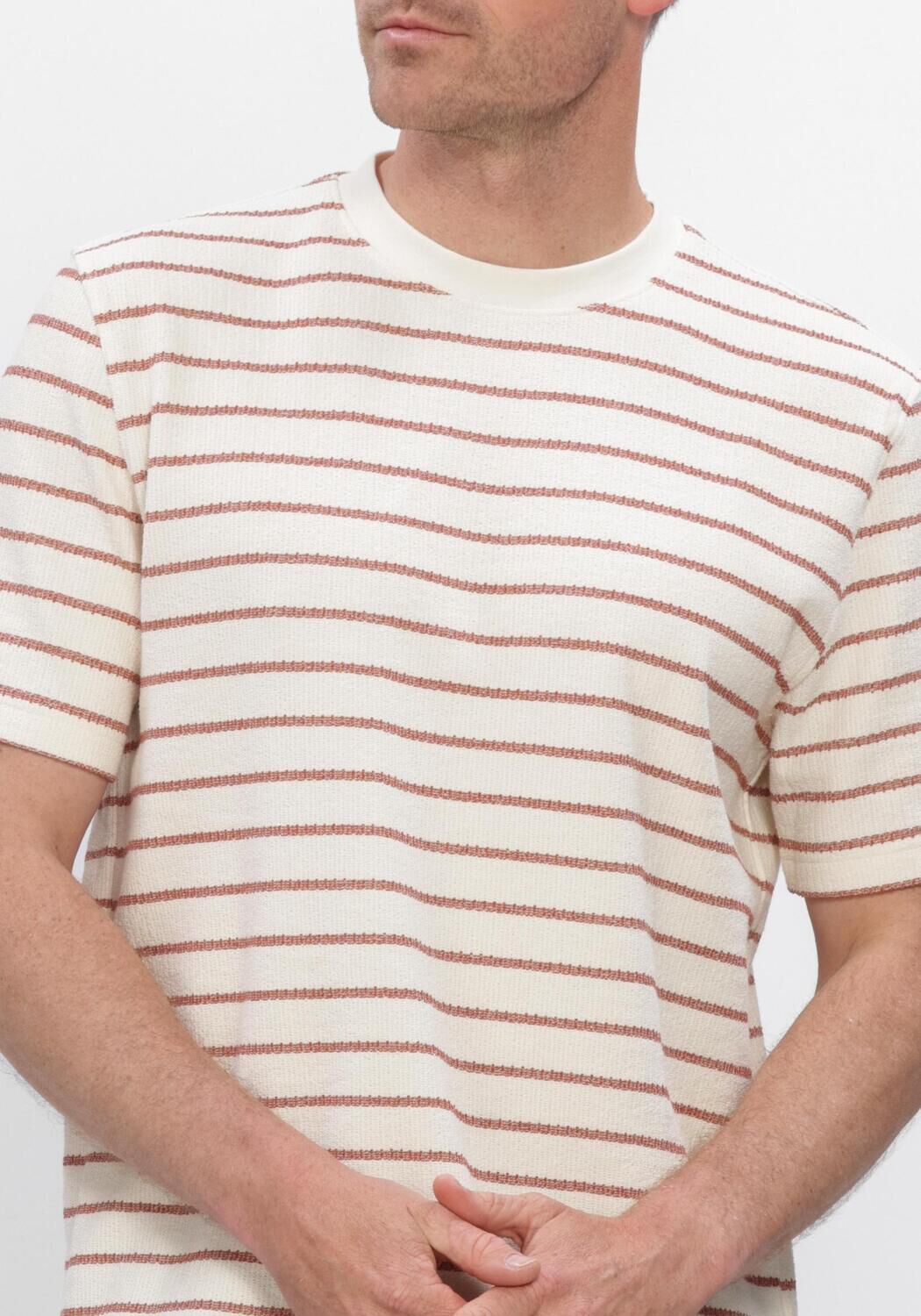 Beige SELECTED MEN T-shirt SLHDJANGO STRIPE SS O-NECK TEE - large