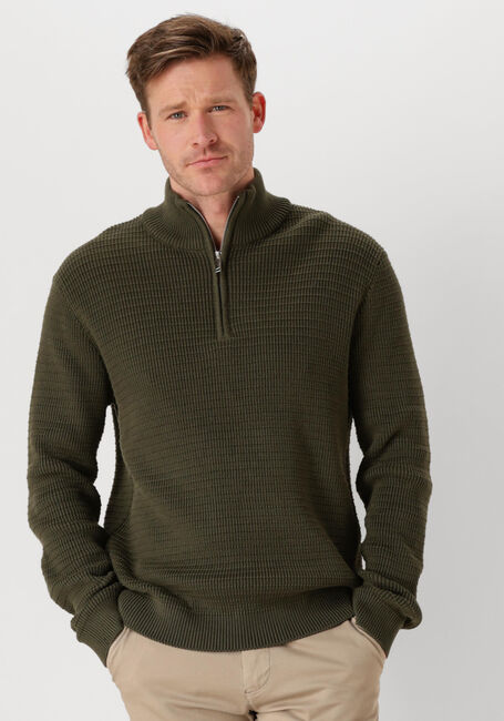 Donkergroene SELECTED HOMME Trui SLHTHEO LS KNIT STRUCTURE HALF ZIP - large