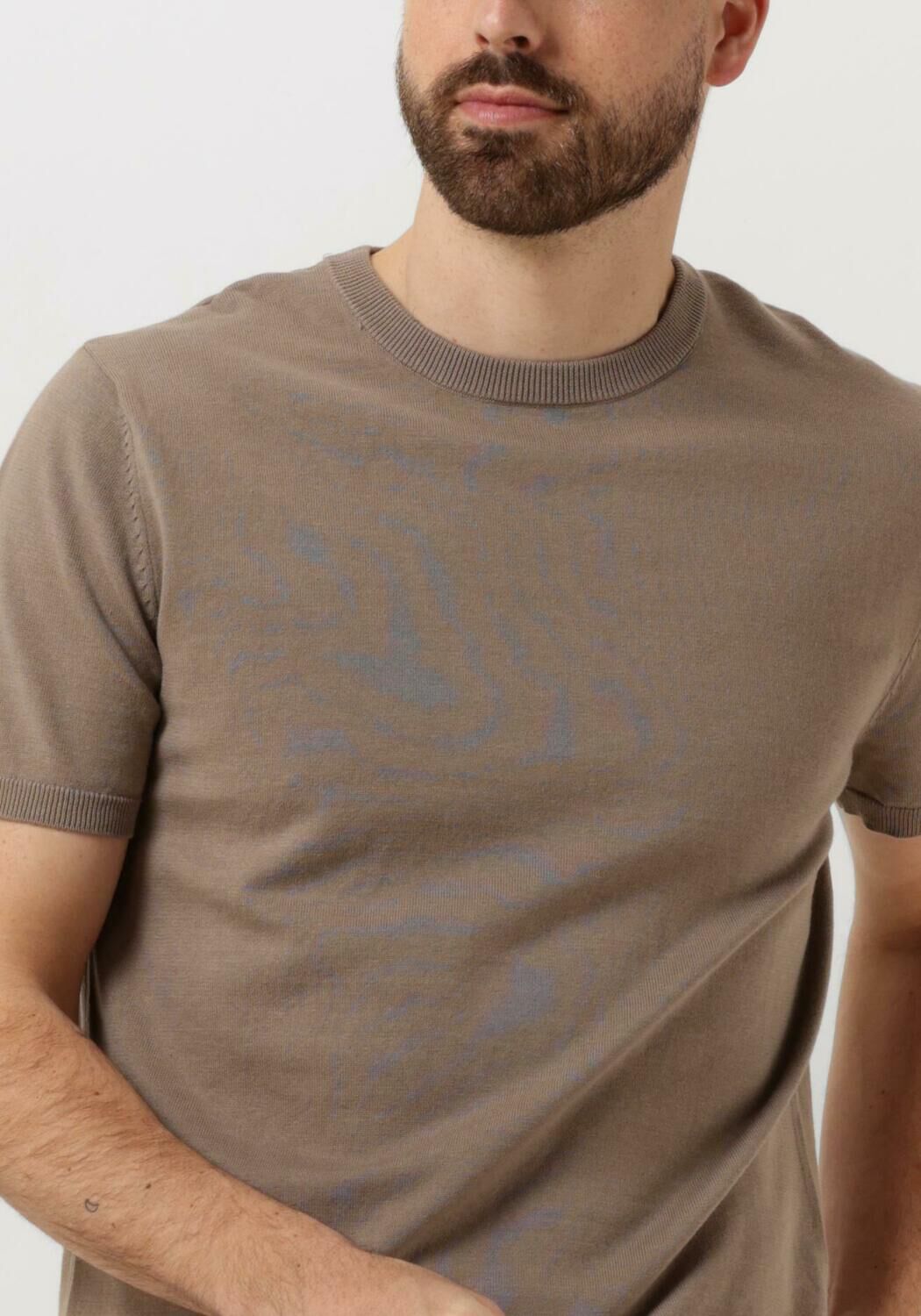 PURE PATH Heren Polo's & T-shirts Knitted Shortsleeve With Chest Print Taupe