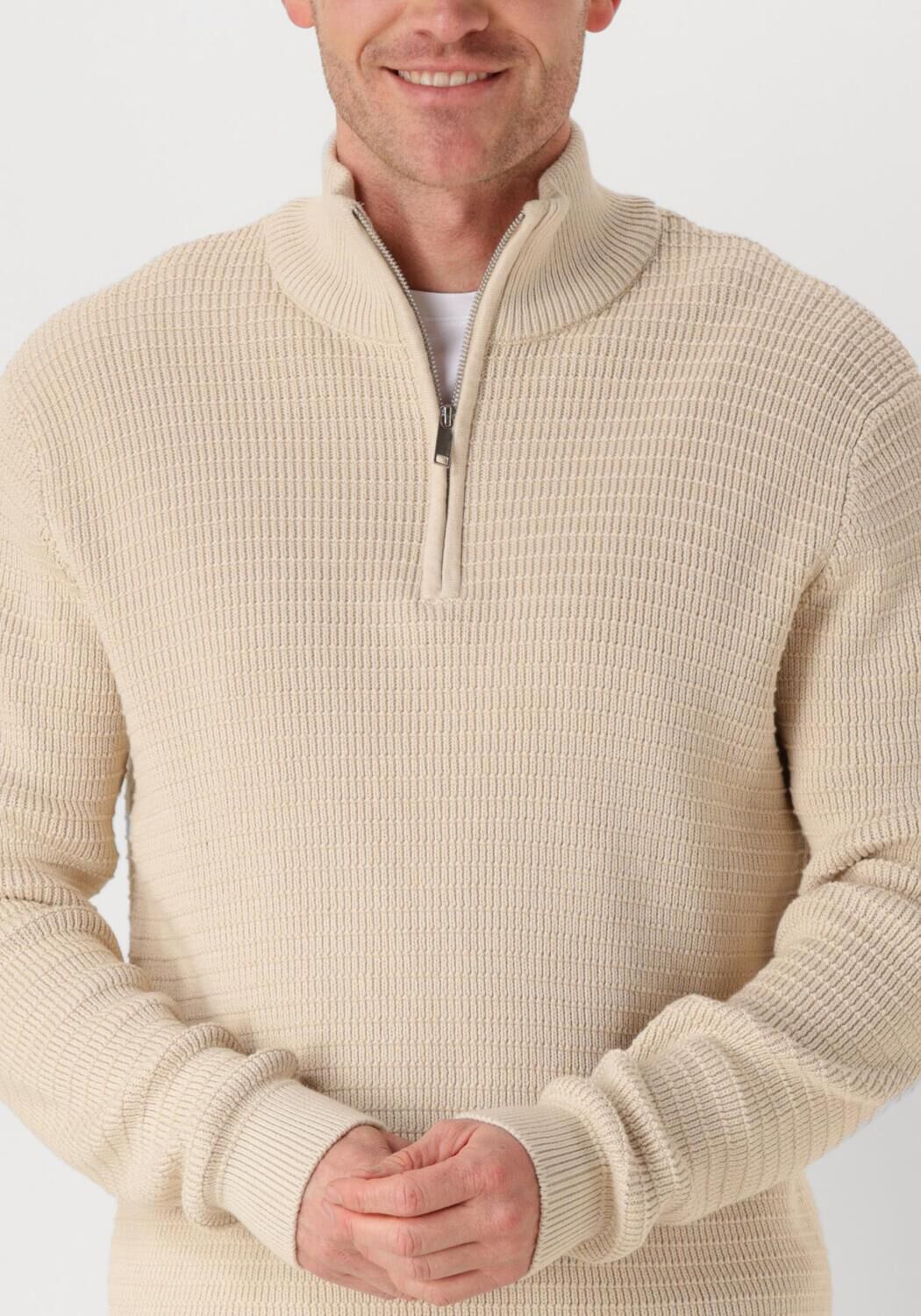 SELECTED HOMME Heren Truien & Vesten Slhtheo Ls Knit Structure Half Zip Beige