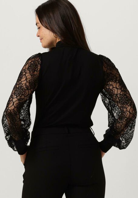 Zwarte JANSEN AMSTERDAM Blouses V107 TOP WITH LACE SLEEVES AND TURTLE NECK - large