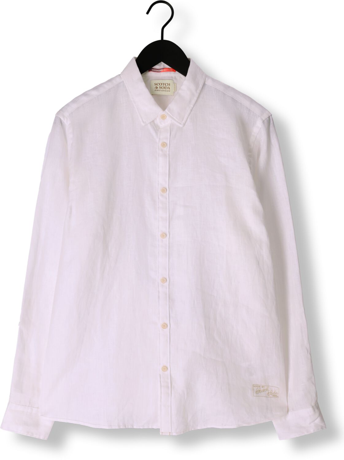 SCOTCH & SODA Heren Overhemden Linen Shirt With Roll-up Wit