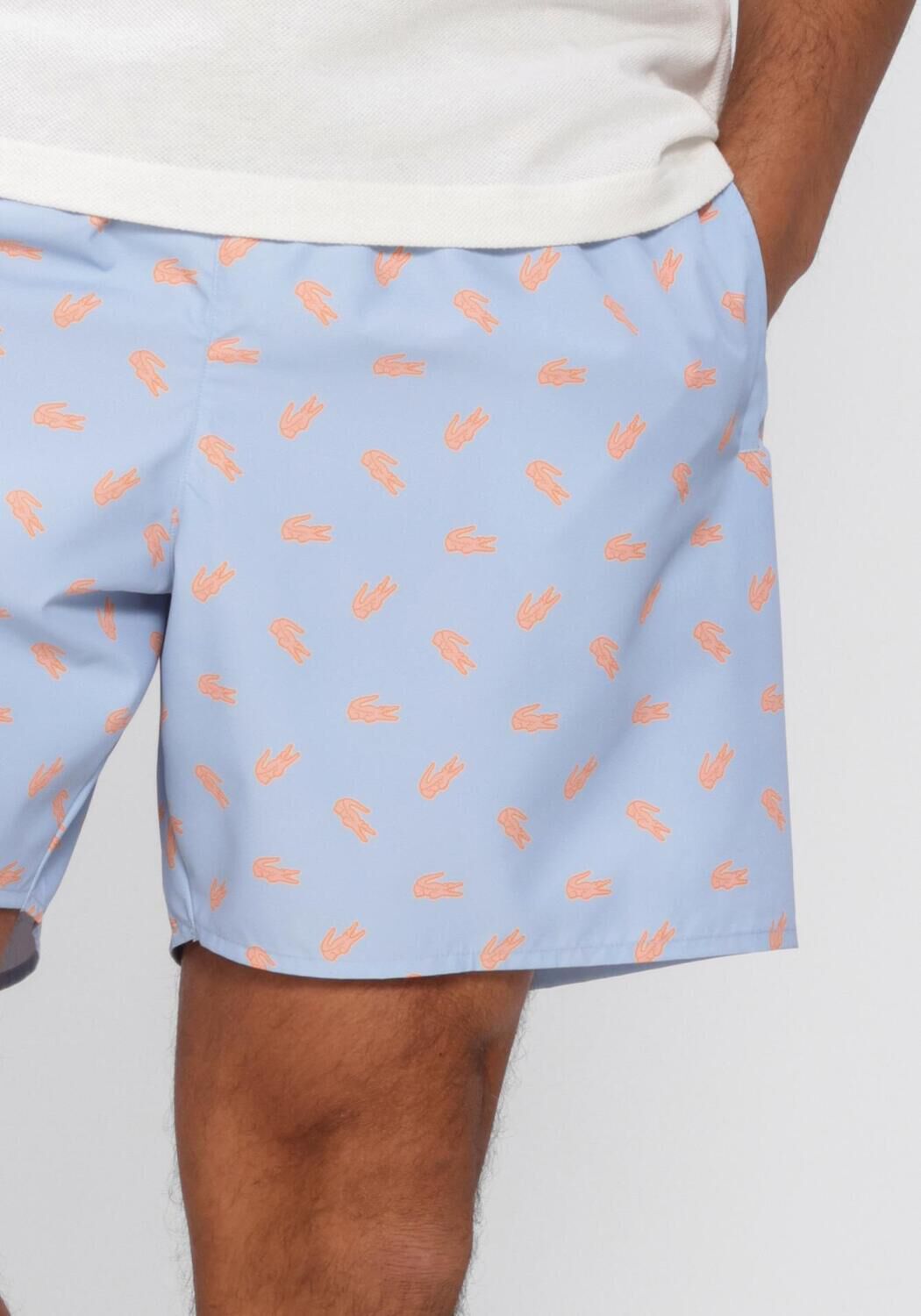 Lichtblauwe LACOSTE Zwembroeken MID LENGTH CROCODILE PRINT SWIM TRUNKS - large