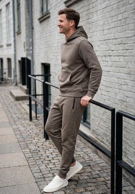 Taupe GENTI Trui BASIC LOGO HOODIE - large