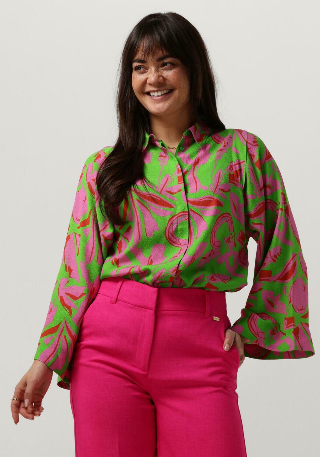 POM Amsterdam blouse met all over print groen roze