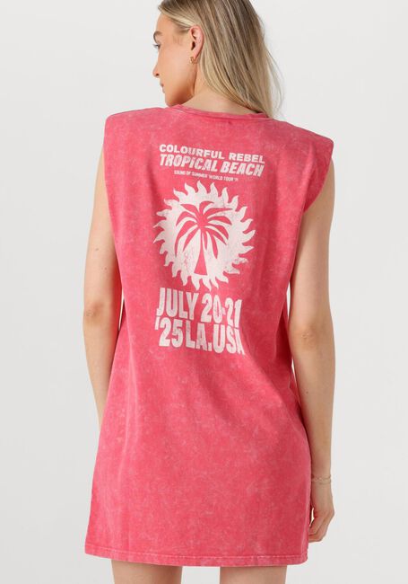 Roze COLOURFUL REBEL Midi jurk TROPICAL BEACH TOUR ACID WASH PADDED DRESS SL - large