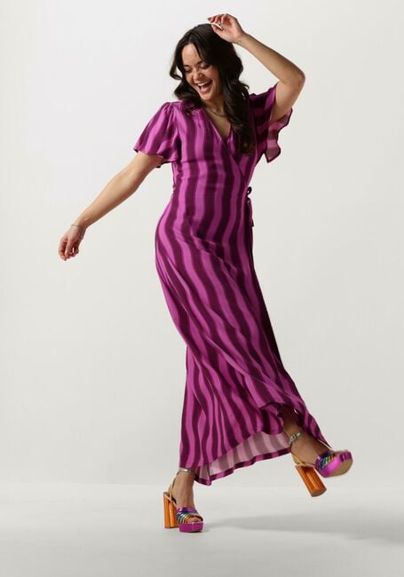 Paarse COLOURFUL REBEL Maxi jurk AVA STRIPES REAL WRAP MAXI DRESS - large