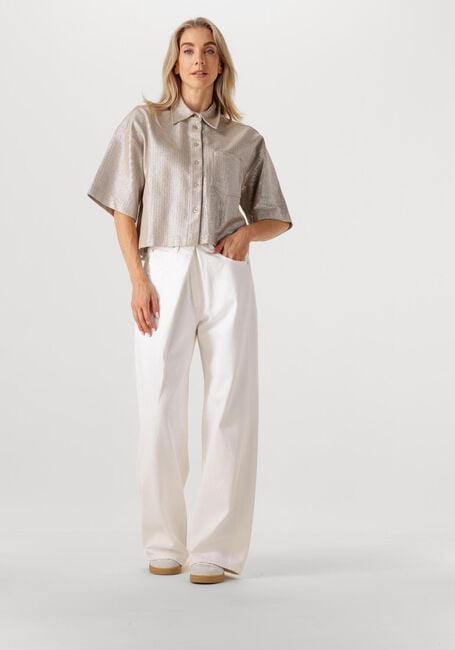Zilveren ALIX THE LABEL Blouses LADIES WOVEN FOIL CROPPED BLOUSE - large