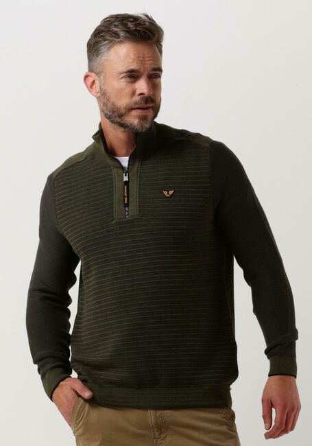 Groene PME LEGEND Trui HALF ZIP COLLAR COTTON KNIT - large