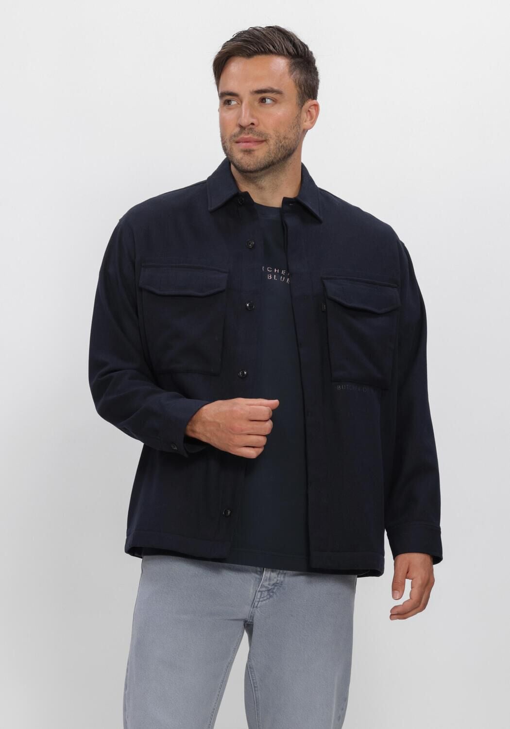 BUTCHER OF BLUE Heren Overshirts Dan Wool Overshirt Donkerblauw