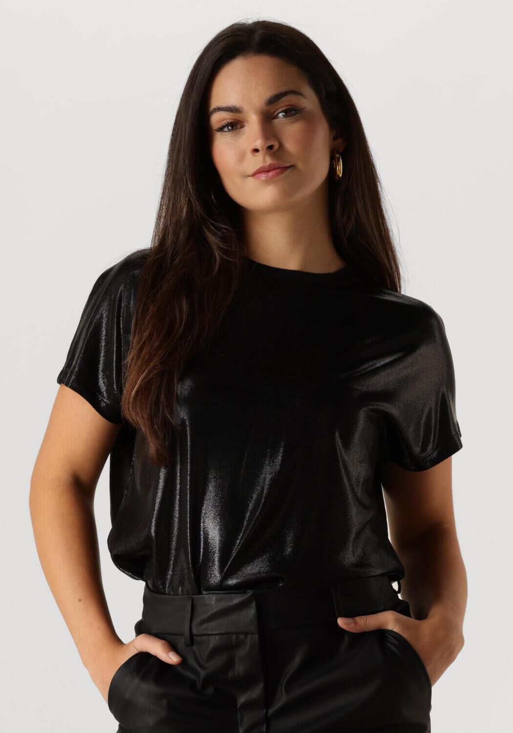 MOS MOSH Dames Tops & T-shirts Nivola O-neck Metallic Tee Zwart