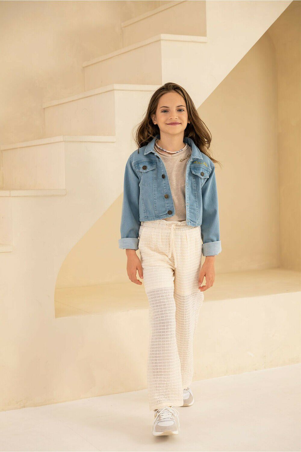 Ros&eacute;gouden LIKE FLO T-shirt METALLIC JERSEY RUFFLE RIB TEE - large