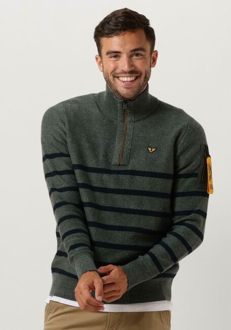 Groene PME LEGEND Trui HALF ZIP COLLAR COTTON RIB KNIT - large