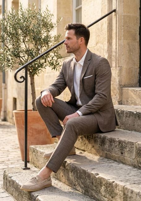 Taupe SELECTED MEN Colberts SLHSLIM-OASIS LINEN BLZ NOOS - large