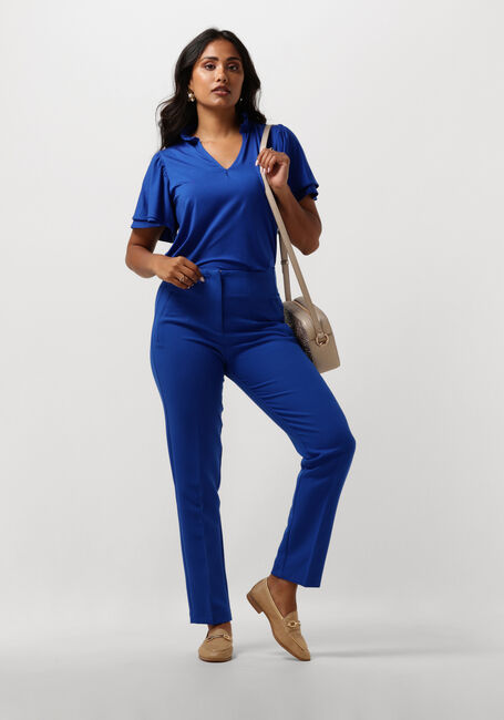 Blauwe JANSEN AMSTERDAM Top TC136 TOP SHORT RUFFLED SLEEVE V-NECK - large