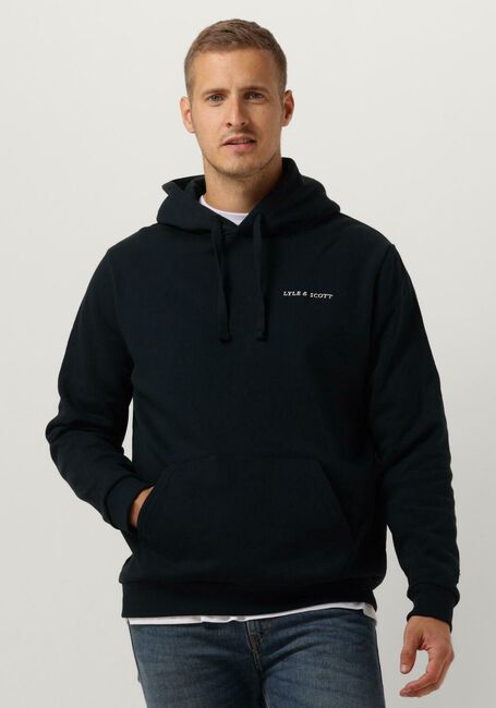 Donkerblauwe LYLE & SCOTT Sweater EMBROIDERED HOODIE - large