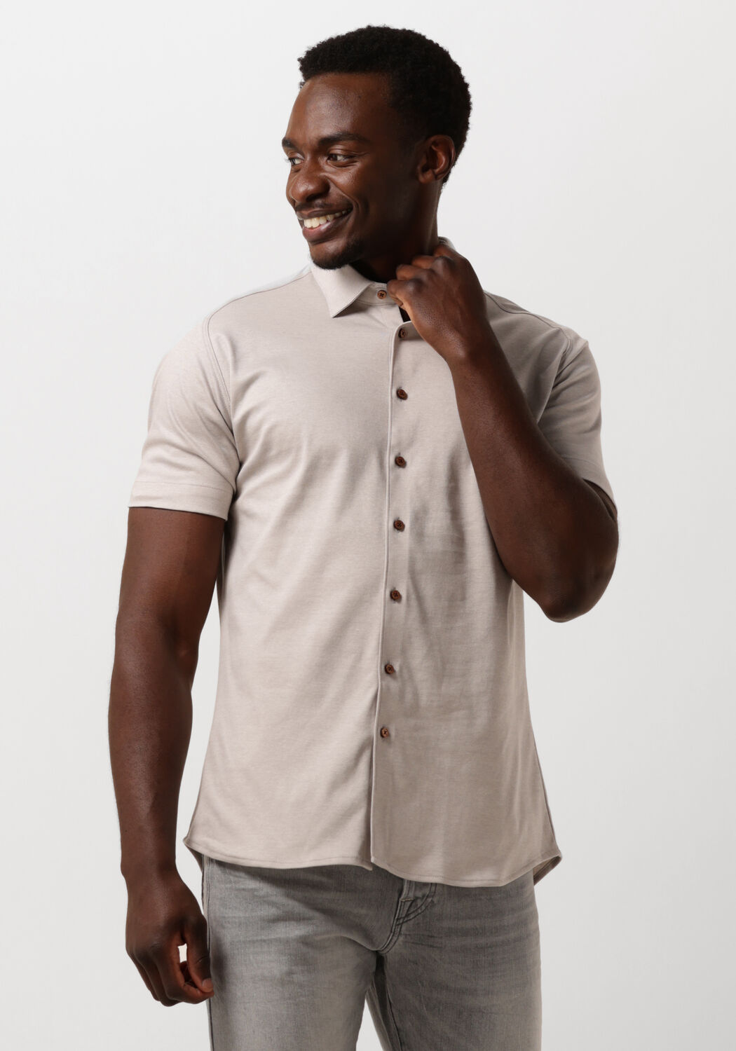 Desoto Overhemd Lange Mouw Short Sleeve Jersey Overhemd Beige