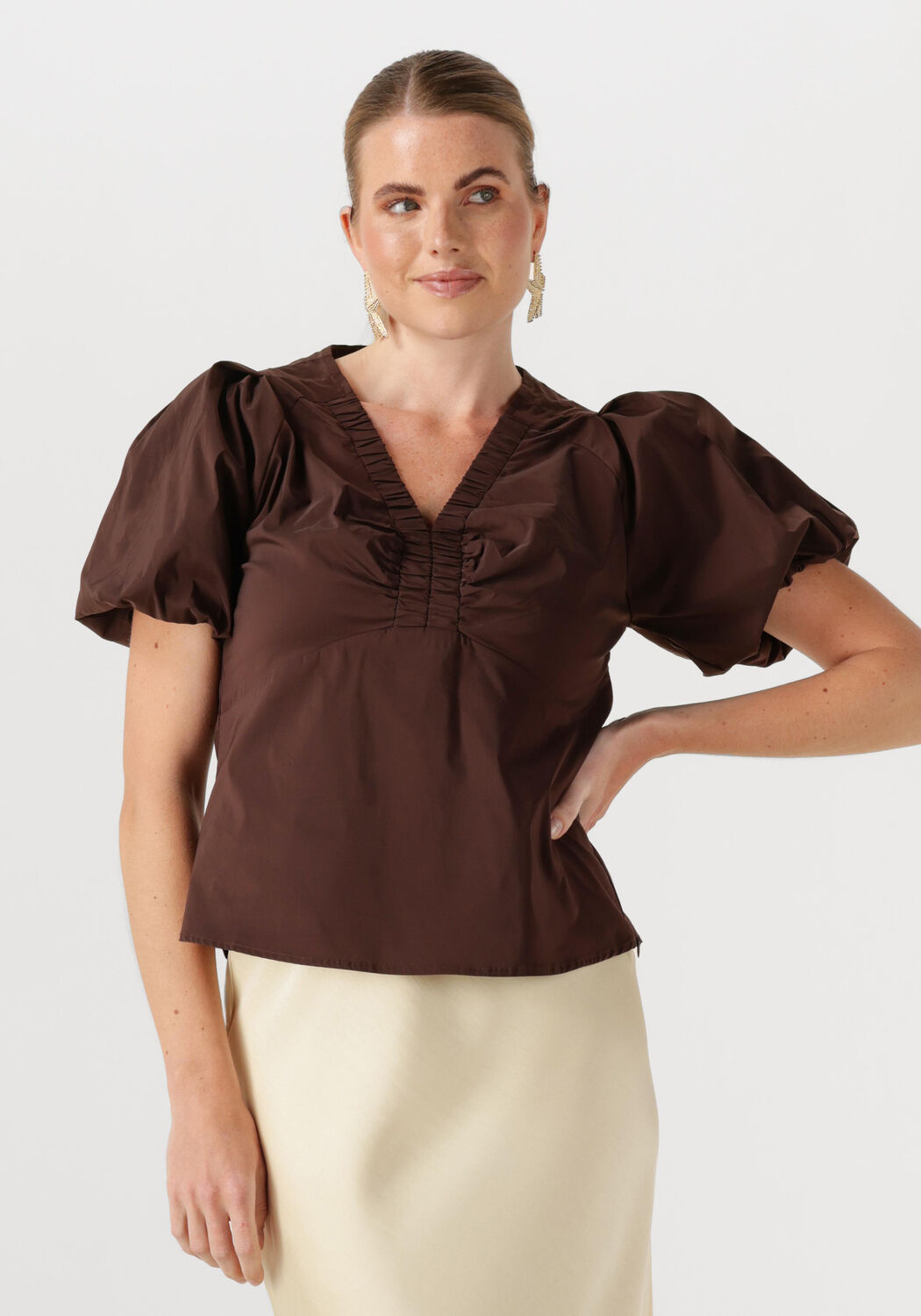 NEO NOIR Irina Poplin Blouse Donkerbruin Brown Dames