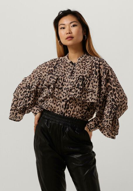 Bruine ALIX THE LABEL Blouse LADIES WOVEN ANIMAL RUFFLE BLOUSE - large