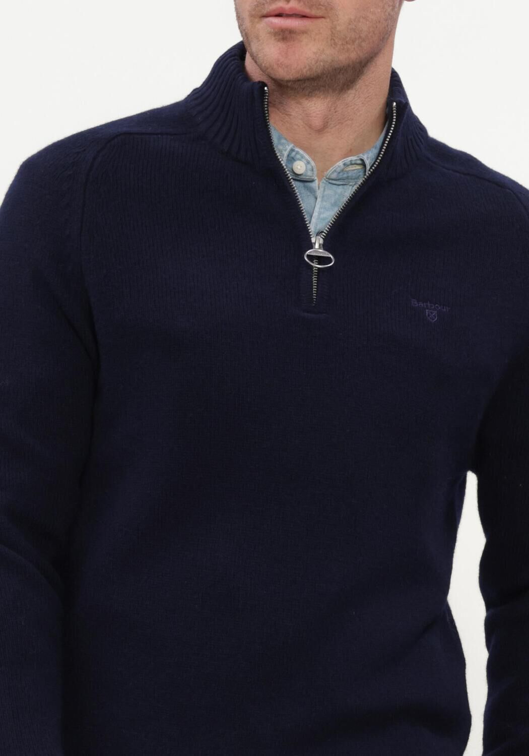 Donkerblauwe BARBOUR Trui NEWTOWN HALF ZIP KNITTED JUMPER KNITWEAR - large