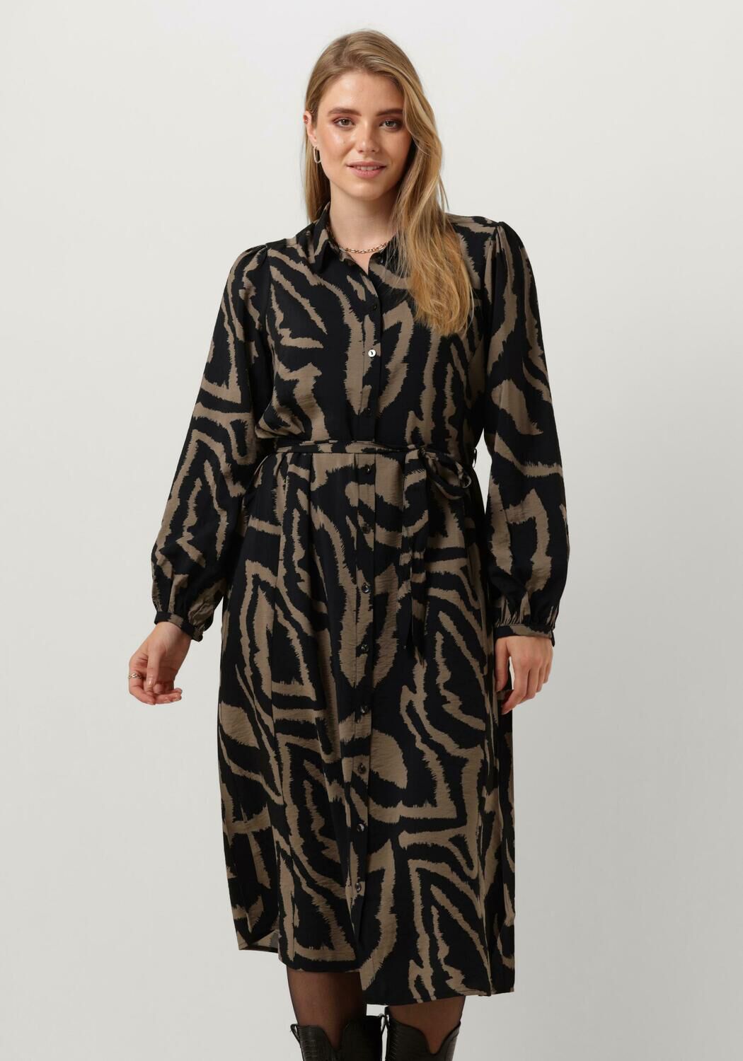 zwarte summum midi jurk dress abstract leaves