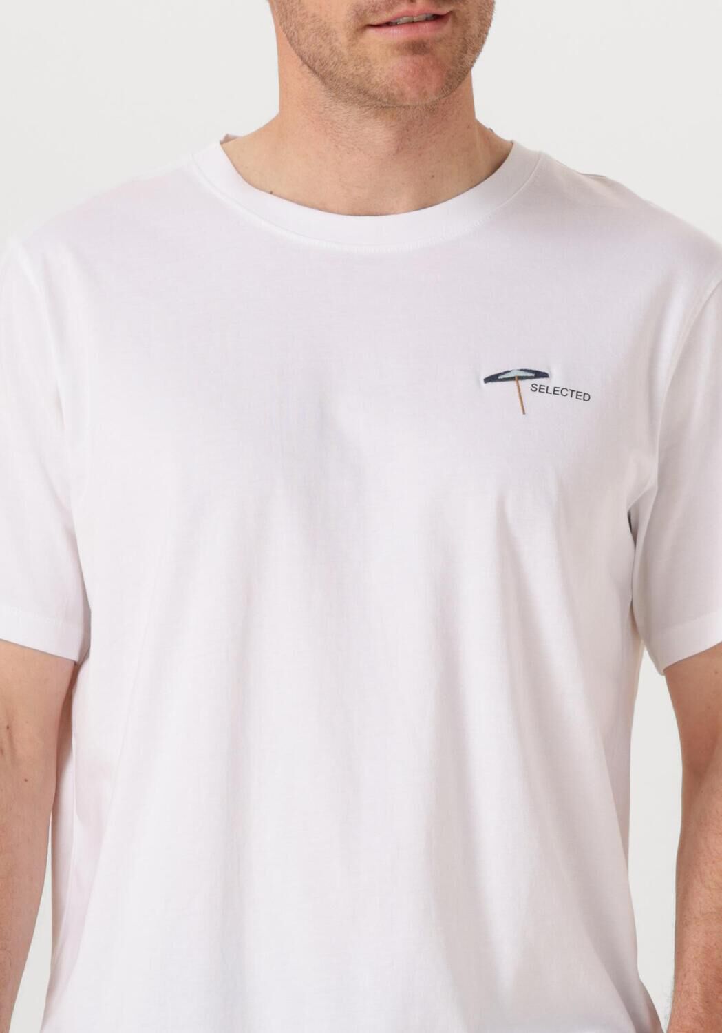 SELECTED HOMME Heren Polo's & T-shirts Slhaspen Emb Ss O-neck Tee Wit