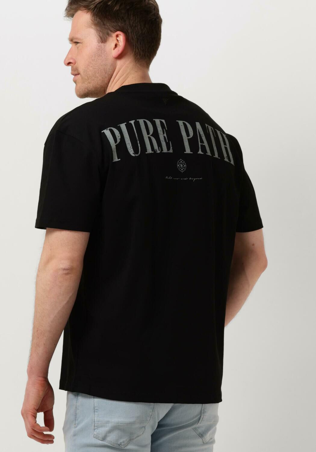 PURE PATH Heren Polo's & T-shirts Tshirt With Back Print And Small Frontprint Zwart