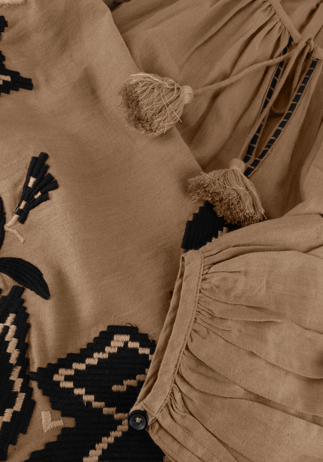 Bruine SUMMUM Midi jurk DRESS LINNEN HEAVY EMBROIDERY - large