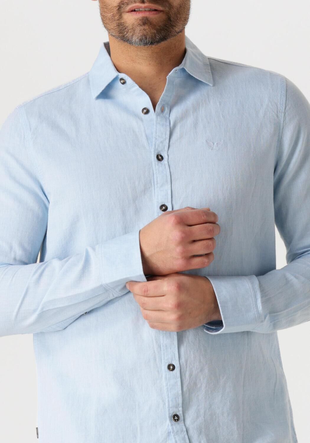 PME LEGEND Heren Overhemden Long Sleeve Shirt Cotton Linen 2 Tone Blauw