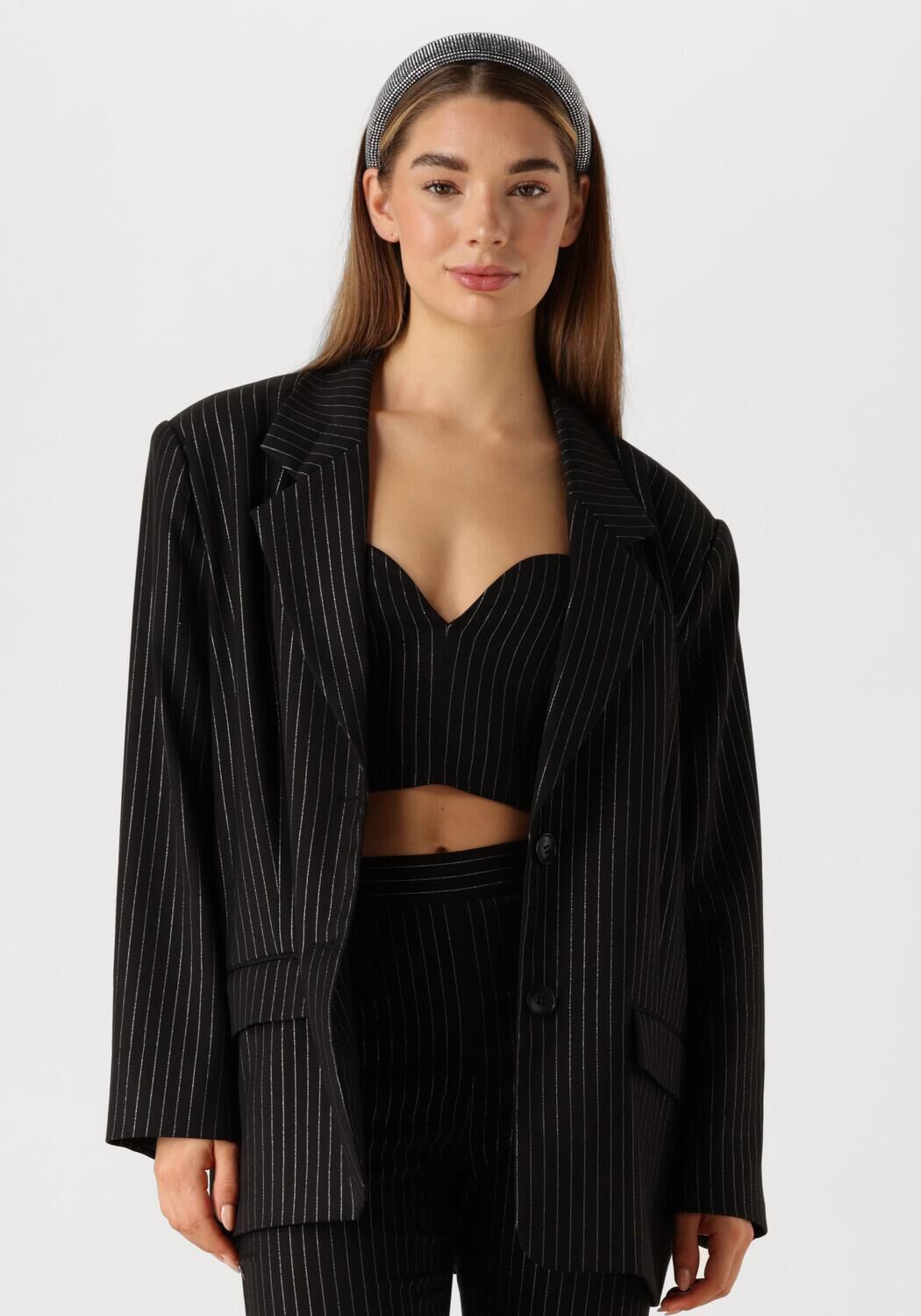 Gestuz Blackpinstripe Lurex Blazer Jacket Black Dames