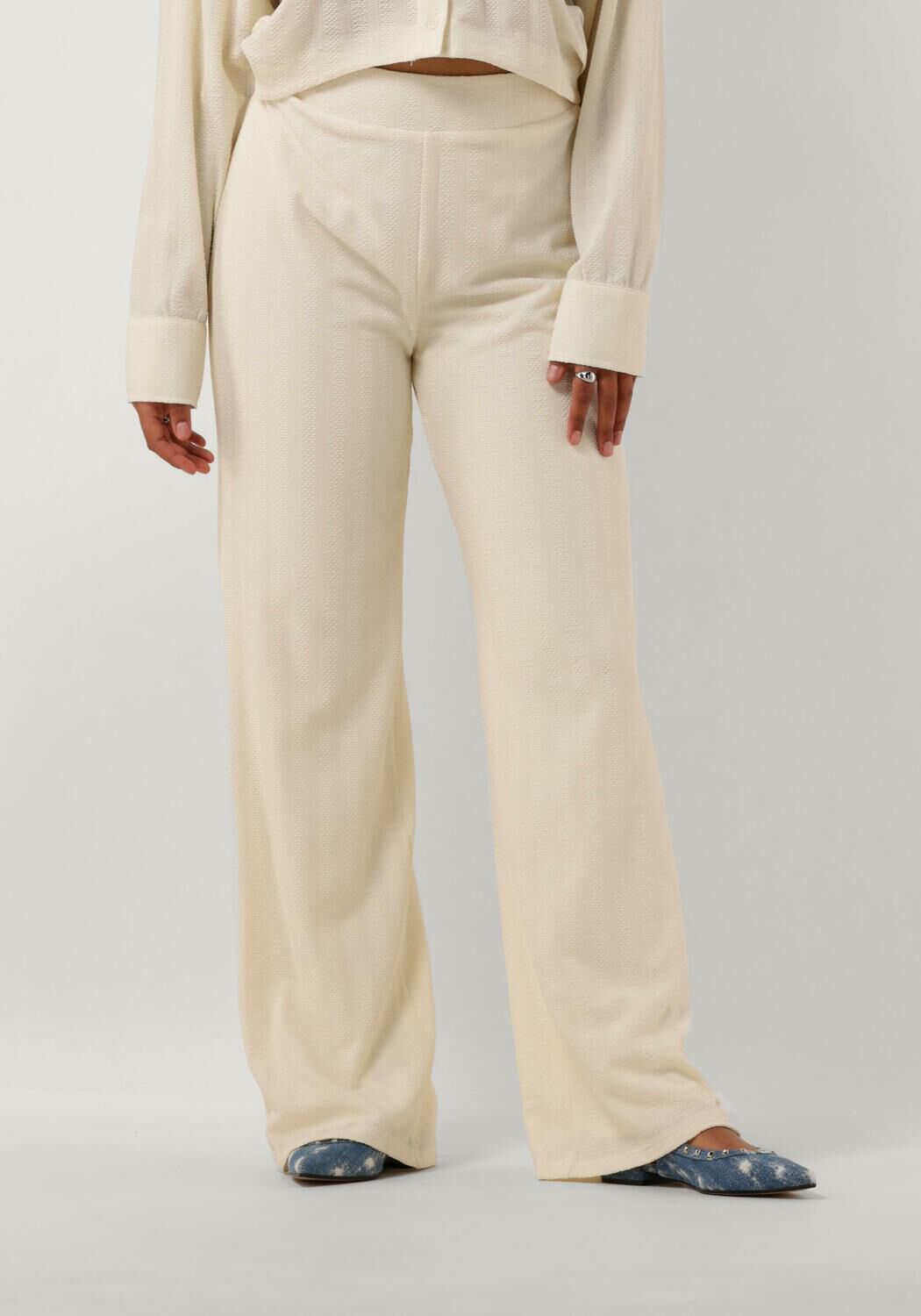 Refined Department Gebreide Gestreepte Broek Nova Beige Dames