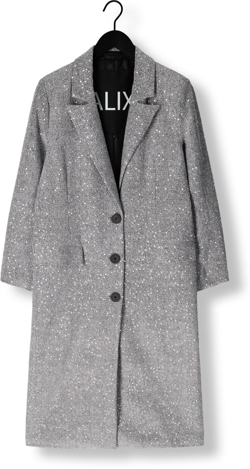 ALIX THE LABEL Dames Jassen Ladies Woven Sequin Long Blazer Zilver
