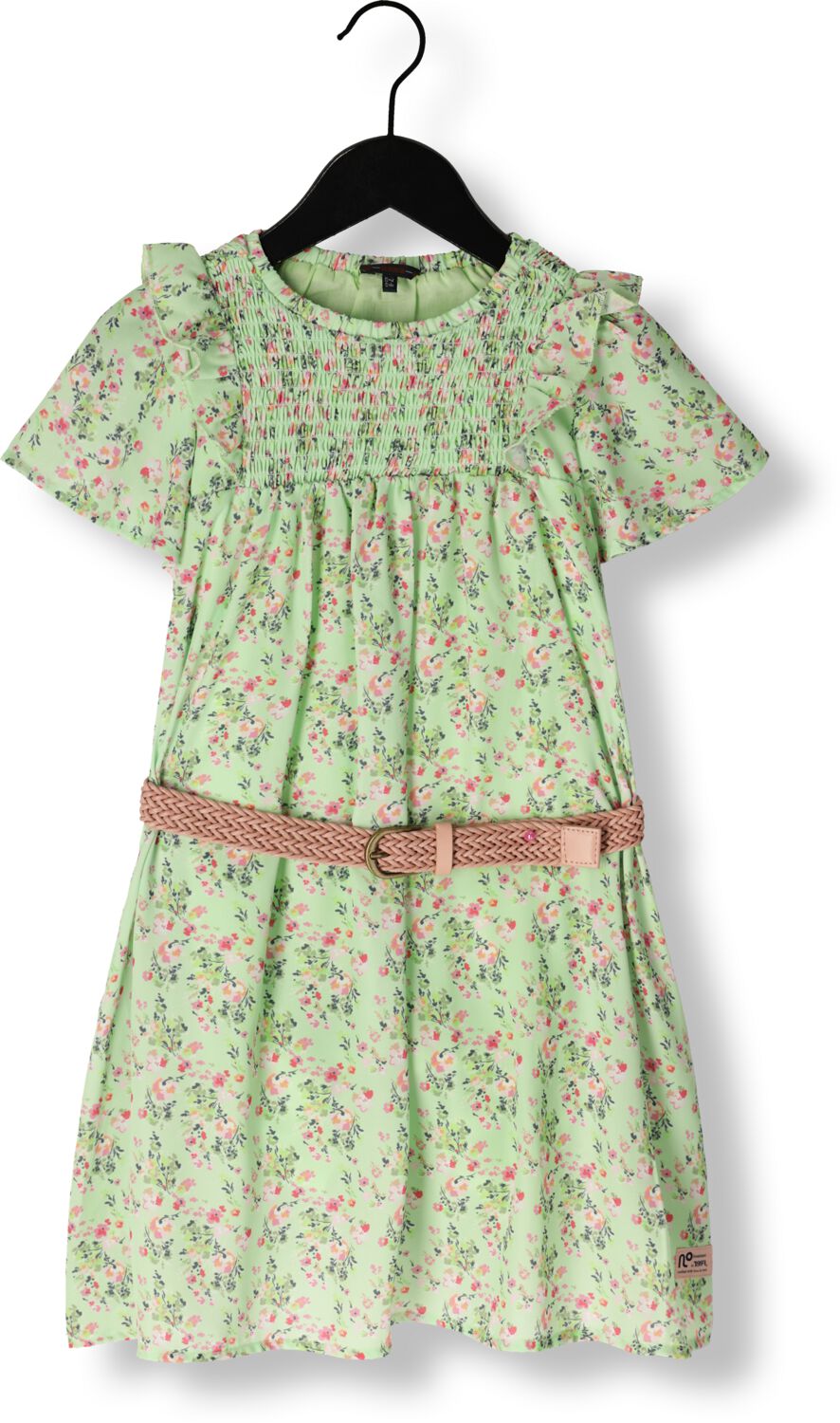 NONO Meisjes Jurken Maan Floral Wide Dress + Belt Groen