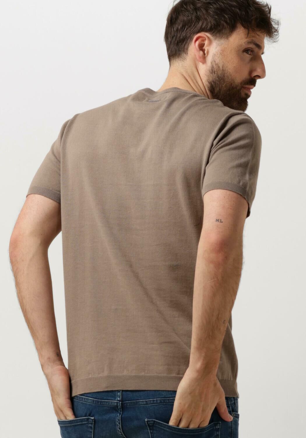 PURE PATH Heren Polo's & T-shirts Knitted Shortsleeve With Chest Print Taupe