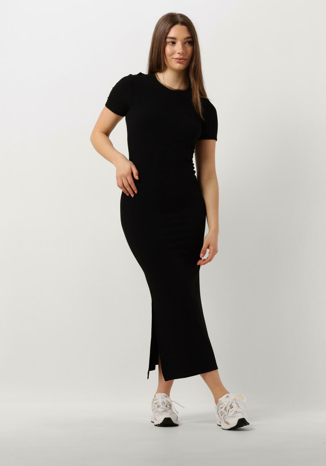 ALIX THE LABEL Dames Jurken Ladies Knitted Rib Long Dress Zwart