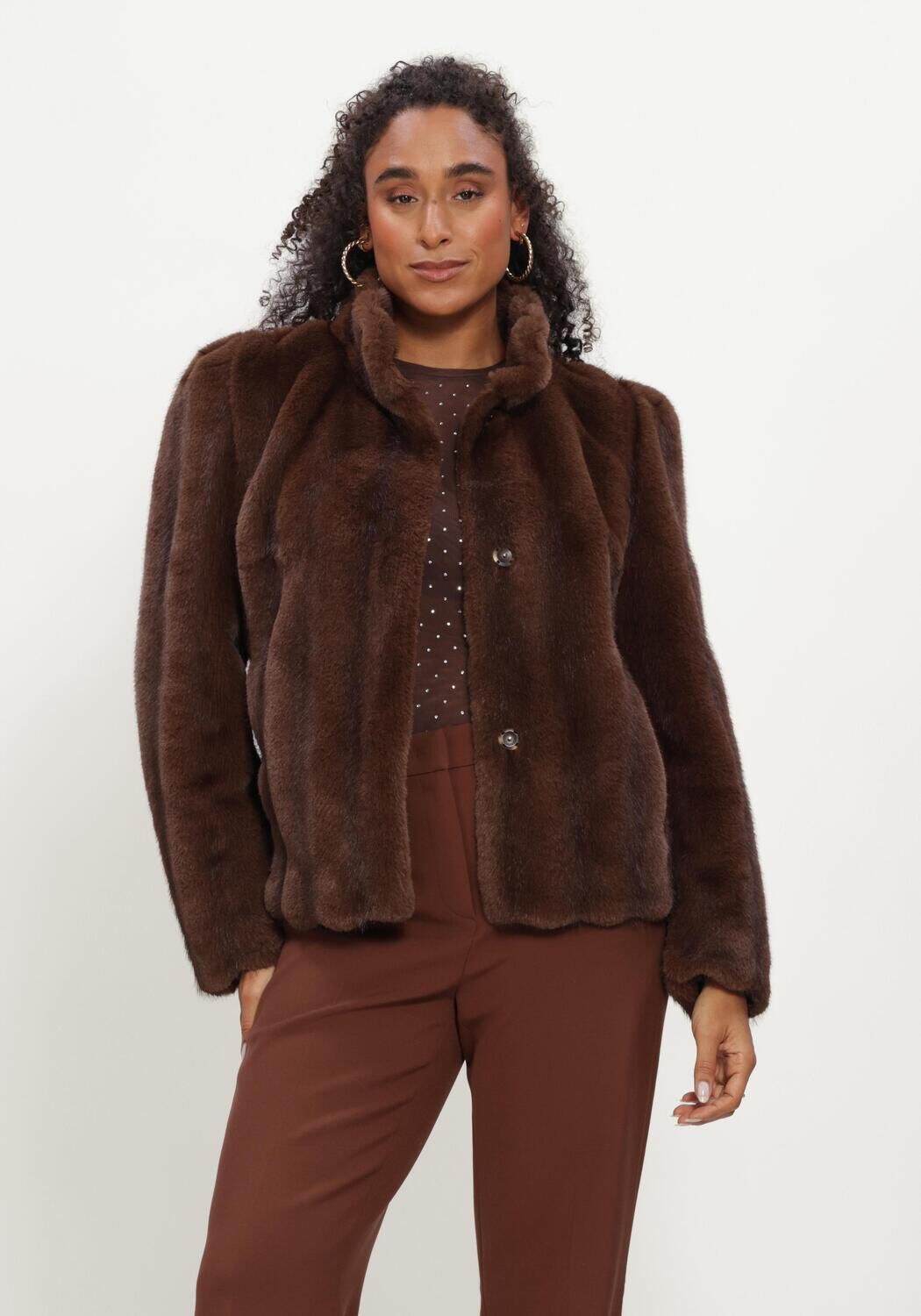 Bruine STUDIO AR Faux fur jas SOLINE FAUX MINK STRIPE - large