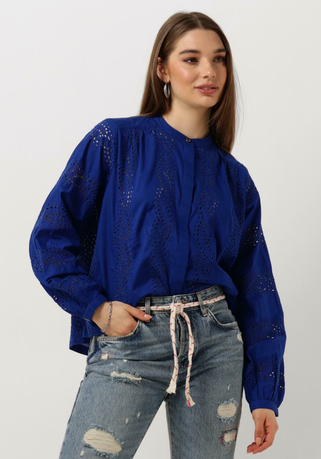 Scotch & Soda Dames Blouses Shirt With Broiderie Anglaise Blue Dames