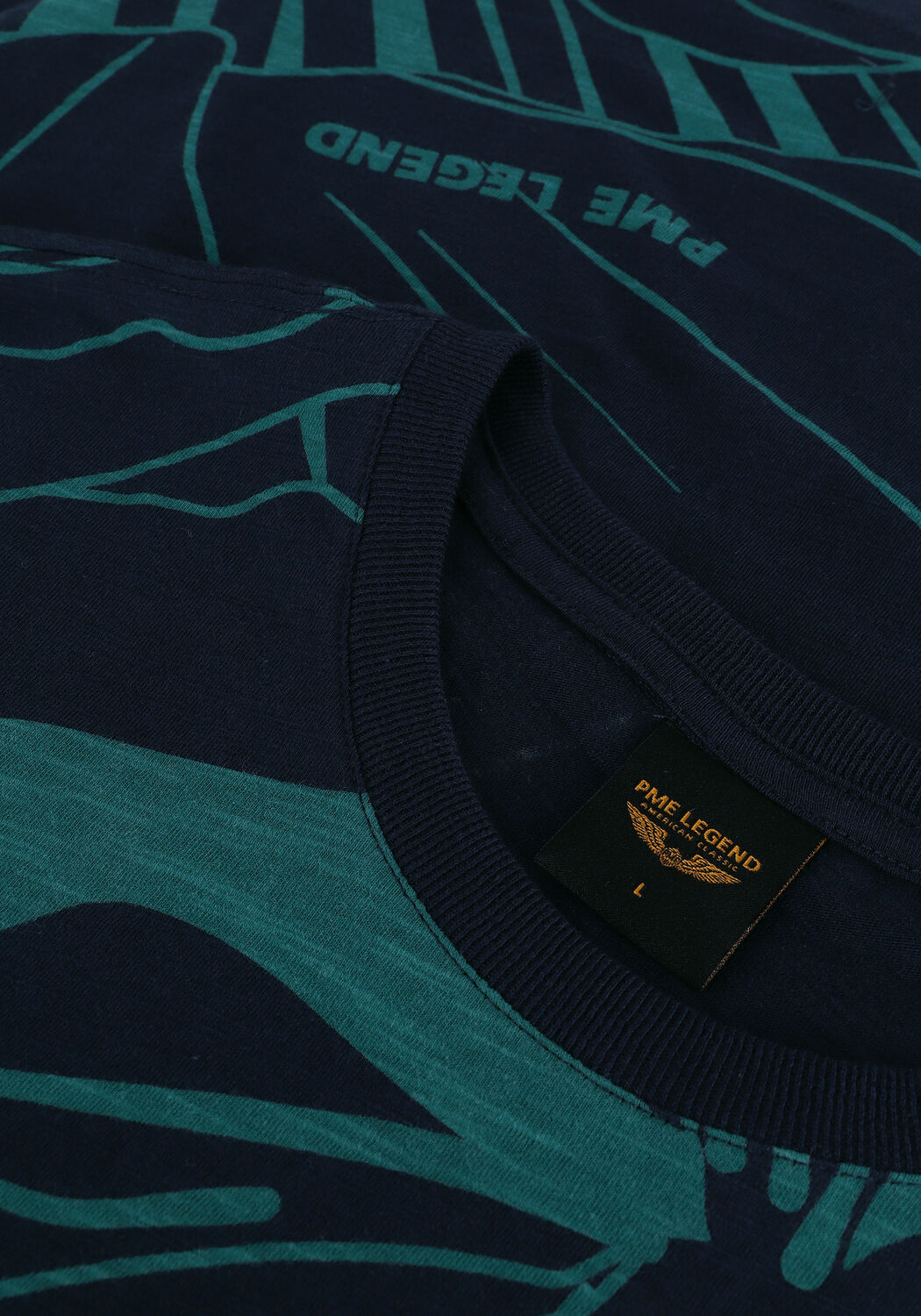 Donkerblauwe PME LEGEND T-shirt SHORT SLEEVE R-NECK SLUB JERSEY PANEL PRINTED - large