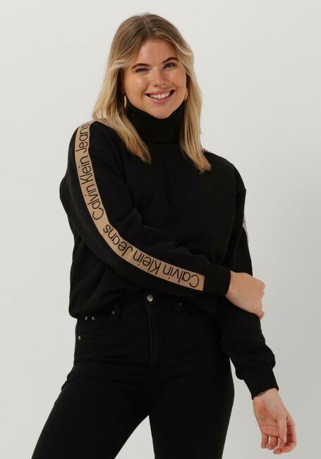 Zwarte CALVIN KLEIN Trui LOGO TAPE SLEEVES ROLL NECK - large