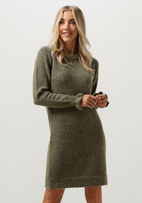 Groene SELECTED FEMME Mini jurk SLFSIA RAS FRILL LS KNIT DRESS - large