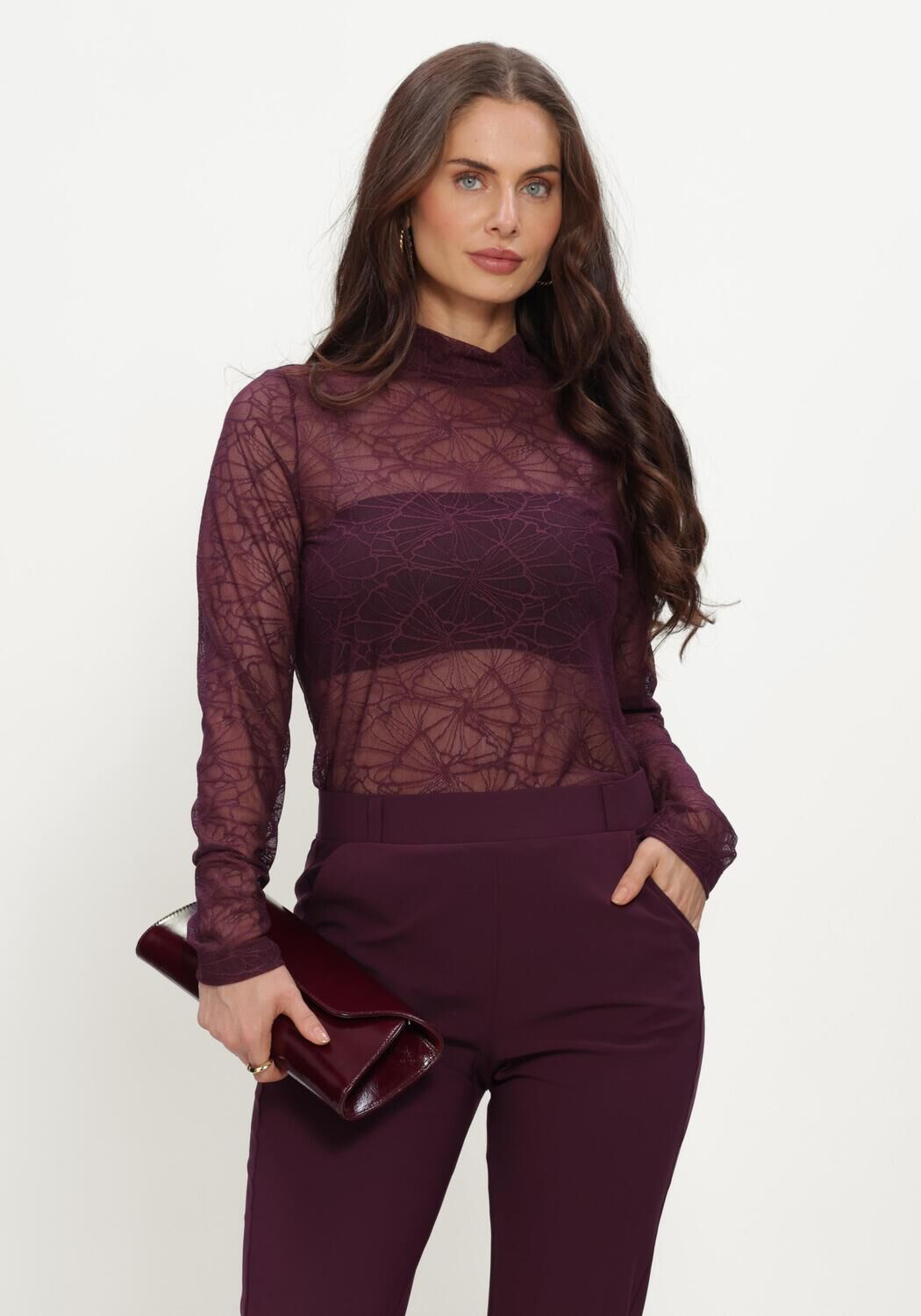 Paarse STUDIO ANNELOES Top Reagan high neck lace top - large